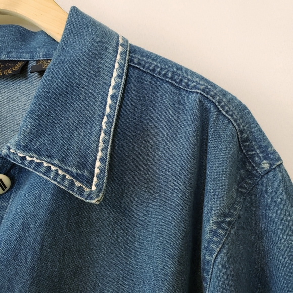 Aztec Southwestern Tribal Boho Embroidered Denim Jean Jacket - Picture 7 of 11